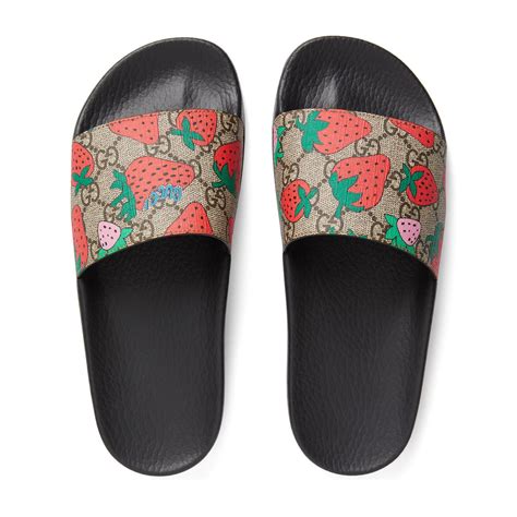 gucci gg supreme slide|Gucci slides with strawberry.